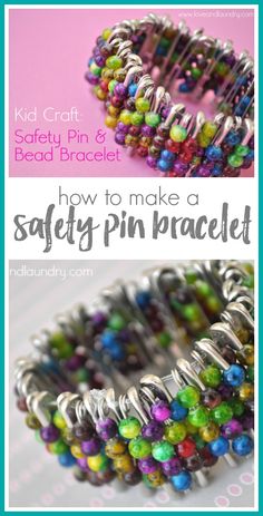 the instructions for how to make a safety pin bracelet with bead and metal wire