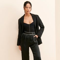 Ronnie Satin Trousers | Nuuly Rent Chic Evening Pantsuit For Fall, Elegant Fall Pantsuit For Date Night, Elegant Fall Date Night Pantsuit, Sleek Pantsuit For Night Out In Spring, Office Chic Formal Bottoms For Spring, Spring Formal Office Chic Bottoms, Chic Fitted Pantsuit With Tapered Leg, Classic Pantsuit For Night Out, Chic Workwear Pantsuit