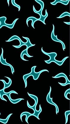 Blue Flames, Black Background, Pattern, Blue, White