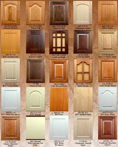 kitchen cabinets and doors are shown in the color chart for each cabinet door, which is different