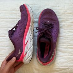 Used For A Couple Of Runs But Sadly Was Not The Right Fit For Me. They Are Still In Tip Top Shape And Look Brand New Hoka Running, Shoes Hoka, Hoka One One, Running Sneakers, Womens Shoes Sneakers, Pink Purple, Womens Sneakers, Shoes Sneakers, Women Shoes