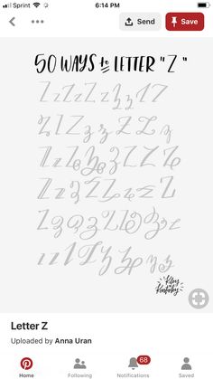 an iphone screen with the text 50 ways to letter z written in cursive writing