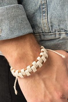 Paparazzi "Rustic Terrain" Woven White & Leather Corded Pull-tie Bracelet | eBay Adjustable Sliding Knot, Paracord Bracelet Tutorial, Sliding Knot Closure, Diy Leather Bracelet, Brown Bracelet, Cord Jewelry, Sliding Knot, Rustic White, Paracord Bracelets