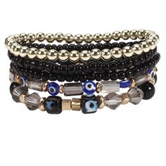 PRICES MAY VARY. Black boho evil eye stackable bead bracelets sets for women:You will receive 5 stretch beaded bracelets,diameter about 2.37 inch,size adjustable,Suit for women and men wearing. Bohemian evil eye bracelets for women:Simple and comfort design,it is not only suitable for everyday wear but can also help you create a glamorous look for many special occasions Multi-color layered evil eye jewelry:High quality alloy and acrylic bead,strong anti-tarnish performance,lead-free and nickel-f Affordable Bohemian Beaded Bracelets For Festivals, Cheap Beaded Costume Jewelry Bracelets, Flat Bead Bracelet Black, Evil Eye Bracelet Black Beads, Cheap Trendy Strand Beaded Bracelets, Cheap Bohemian Multicolor Wristband, Cheap Everyday Bohemian Beaded Bracelets, Cheap Women's Bracelets For Festivals, Crystal Beaded Bracelets Evil Eye