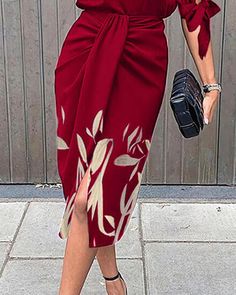 Women's Print Leaf Midi Dress sold by bobgllok on Storenvy Red Stretch Floral Print Dress, Spring Stretch Burgundy Dress, Burgundy Stretch Dress For Spring, Red Casual Midi Dress For Evening, Casual Burgundy Midi Dress For Summer, Chic Burgundy Midi Dress For Summer, Casual Burgundy Midi Dress For Party, Comfy Bra, Stylish Dresses