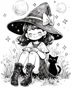 Witch Core Drawing, Witch Drawing Aesthetic, Witch Fanart, W.i.t.c.h Fanart, Magic Drawing, Witch Drawing, Dibujo Simple, Sticker Design Inspiration