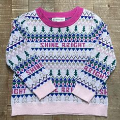 Nwt Holiday Pink Shine Bright Sweater Playful Winter Sweater For Playwear, Multicolor Tops For Playwear In Fall, Fun Winter Playwear Tops, Fun Winter Tops For Playwear, Bright Sweater, Fox Sweater, Peplum Sweater, Fair Isle Cardigan, Girls Holiday