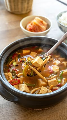 Doenjang Jjigae (Soybean Paste Stew) Soybean Paste Soup, Doenjang Jjigae, Soybean Paste, Korean Side Dishes, Meal Prep Bowls, Warm Food, Japan Food