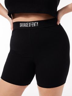 Essential Heavy Rib Logo Bike Short in Black | SAVAGE X FENTY Logo Bike, Savage X Fenty, Everyday Basics, Bike Shorts, Logo Graphic, Rihanna, Lay Flat, Knit Fabric, Cold Water