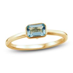 Add a subtle pop of color to your look with this simply shimmering bezel-set natural aquamarine ring. 10K yellow gold A bezel-set natural aquamarine is set east to west at the center Add to your stack or wear it as a standalone style Bezel Aquamarine Ring, Birth Ring, Aquamarine Gold Ring, Push Gifts, Ring Inspo, Jared The Galleria Of Jewelry, Bezel Set Ring, Bezel Ring, Aquamarine Ring