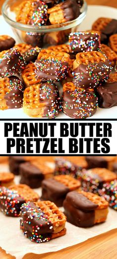 peanut butter pretzel bites with chocolate and sprinkles