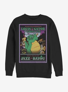 50% Cotton  50% PolyesterWash cold; dry lowImportedListed in men's sizes Disney Princess And The Frog, Frog Sweatshirt, All The Princesses, Disney Crewneck, The Bayou, Mens Crewneck Sweatshirt, Graphic Material, Princess And The Frog, Crewneck Design