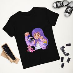 Dress your Aphmau fan in a t-shirt that's cute, super comfortable, and made of natural fabrics! This 100% organic cotton tee is sure to become their favourite Aphmau Merch. 100% Organic Cotton. Kawaii T-shirt With Character Print For Fans, Kawaii Cartoon Print T-shirt For Fans, Kawaii T-shirt With Cartoon Print For Fans, Fun Short Sleeve T-shirt With Anime Print, Kawaii Character Print Tops For Fan Merchandise, Kawaii Character Print Fan Merchandise Tops, Pop Culture Cotton T-shirt For Birthday, Kawaii Graphic Print T-shirt For Fans, Purple Graphic Print T-shirt For Birthday