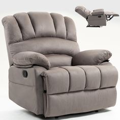 the reclining chair is upholstered and ready to be used by someone else