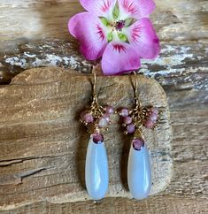 Gold filled dangle earrings with faceted with moonstone and pink tourmaline gemstones Gold Dangle Earrings, Tourmaline Gemstone, Emerald Gemstone, Garnet Gemstone, Gold Earrings Dangle, Etsy Earrings Dangle, Gold Pendant Necklace, Pink Tourmaline, Heart Charm