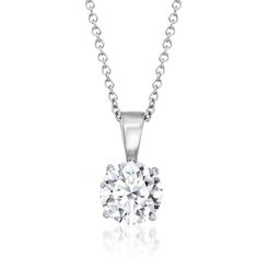 Ross-Simons - 1.00ct Lab Grown Diamond Solitaire Necklace in 14kt White Gold. 16". Boasting classic beauty, our 1.00 carat round brilliant-cut lab-grown diamond solitaire necklace is the perfect signature piece. Set in polished 14kt white gold and suspended from a cable chain with a 2" extender. Lab-grown diamonds are identical to mined diamonds according to their optical, physical and chemical properties. All Ross-Simons lab-grown diamond jewelry in 14kt gold and platinum includes an IGI Labora Timeless Round Solitaire Necklace With Tension Setting, Sterling Silver Solitaire Necklace With Tension Setting, Classic Sterling Silver Diamond Necklace With Brilliant Cut, Classic Platinum Solitaire Necklace With Single Diamond, Classic Solitaire Necklace With Round Cut In Tension Setting, Classic Round Cut Diamond Necklace With Tension Setting, Round Diamond Solitaire Necklace With Tension Setting, Timeless Round Cut Diamond Necklace With Tension Setting, Diamond Solitaire Necklace With Tension Setting