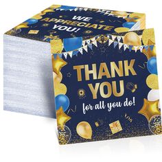 thank you for all your do's card with gold and blue confetti