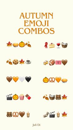 the autumn emoui combos are arranged in different colors and shapes, including hearts