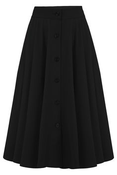 A beautiful 1950s Full Circle Skirt with full buttoned front & neat inseam pockets.. The buttons have cute textured rims just like originals, It has oodles of fabric that hangs luxuriously & swings out beautifully into a full circle when you twist & swirl. The Polly Crepe fabric hangs beautifully & is super soft to the touch and easy care too. Quick International Size Conversion Guide: UK 8, EU 36, US 4 UK 10, EU 38, US 6 UK 12, EU 40, US 8 UK 14, EU 42, US 10 UK 16, EU 44, US 12 UK 18, EU 46, U Affordable Black Skirt With Buttons, Cheap Black Skirt With Button Closure, Cheap Black Skirt With Buttons, Vintage Style Skirts, 1950s Fashion Dresses, Full Circle Skirt, Dance Skirt, Full Circle Skirts, Skirt With Pockets