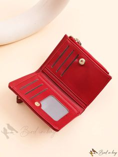 Bird in Bag - Leatherette Bifold Wallet with Multiple Card Slots, Red Accent Red Bifold Coin Purse With Rfid Blocking, Red Rfid Blocking Coin Purse, Red Bifold Card Holder, Red Bifold Card Holder With Interior Slots, Red Trifold Wallet With Card Slots, Red Rectangular Coin Purse With Interior Card Slots, Red Rectangular Coin Purse With Card Slots, Rectangular Red Coin Purse With Interior Card Slots, Red Rectangular Wallet With Zipper Closure