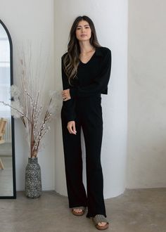 A wide leg pant made from 100% organic cotton thermal. Sleeves slightly longer than average for an extra loungewear look and feel. Wear with the Organic Thermal Keyhole Long Sleeve for a complete look. Details • Relaxed fit• Side pockets• Elastic waistband• Garment dyedMeasurements based on size S • Waistband: " • Rise: "• Inseam: " • Model is 5'8". Wearing size XS. Fabric + Care • 100% Organic Cotton • Machine wash in warm water with like colors. Do not bleach. • Sustainably & ethically made in Effortless High-waisted Loungewear Pants, Effortless Wide-leg Loungewear Pants, Relaxed Fit Wide Leg Pants For Fall Loungewear, Chic Cotton Wide Leg Pants For Lounging, Chic Straight Leg Sweatpants For Lounging, Relaxed Stretch Wide Leg Pants For Loungewear, Effortless Wide Leg Pants For Loungewear, Chic High-waisted Wide Leg Pants For Lounging, Chic High-waisted Wide Leg Lounge Pants