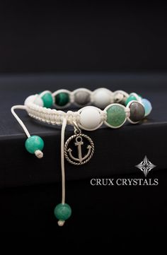 Anchor Charm Women's Shamballa Charm Bracelet Wrap by CruxCrystals White Opal Bracelet, Shambala Bracelet, Handmade Beaded Bracelets, Anchor Charm, Pulseras Diy, Gelang Manik, Photo Charms, Micro Macramé