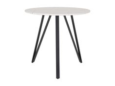 Small round white marble dining table with sleek black metal legs and modern design. Chic Breakfast Nook, Chic Breakfast, Round Dining Table For 4, Small Round Dining Table, Dining Table For 4, Furniture Canada, Marble Finish, Patio Bar Set, Patio Storage