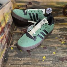 Nwt In Box [Id8409] Adidas Rivalry 86 Low Preloved Green Gum Size 11 Check My Inventory Ships Asap Adidas Custom Sneakers For Skateboarding With Round Toe, Adidas Custom Sneakers For Skateboarding, Urban Green Adidas Sneakers, Adidas Green Leather Skate Shoes, Green Slip-on Skate Shoes For Streetwear, Adidas Green Skate Shoes With Boost Midsole, Adidas Green Low-top Skate Shoes, Adidas Green Skate Shoes, Adidas Green Lace-up Skate Shoes