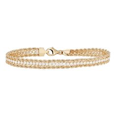 "Crafted from 14k gold, and adorned with dazzling CZ accents, this bracelet completes your look in an eye-catching way. BRACELET DETAILS Chain type: rope Clasp: lobster-claw Metal: 14k gold Finish: polished Packaging: boxed CUBIC ZIRCONIA DETAILS Shape: round Setting: prong Size: 8.5"". Color: Yellow. Gender: female. Age Group: adult." Sparkling Yellow Gold Diamond Bracelets, Sparkling Diamond Yellow Gold Bracelets, Sparkling Yellow Gold Diamond Bracelet, Elegant Gold Diamond-cut Bracelet, Fine Jewelry Sparkling Bracelet For Anniversary, Sparkling Fine Jewelry Bracelets For Anniversary, Luxury Sparkling Bracelets For Formal Occasions, Luxury Sparkling Bracelet For Formal Occasions, Sparkling Yellow Gold Cubic Zirconia Diamond Bracelet