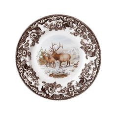 a plate with an image of two elk in the snow