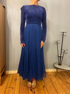 1960's gown navy blue dress true vintage Luxury Blue Vintage Maxi Dress, Vintage Blue Pleated Dress, Beige Summer Dress, Blue 60s Dress, Vintage Runway Dresses Blue, 1970s Blue Long Sleeve Dress, Navy Blue Dress, Light Blue Dresses, 1950s Dress