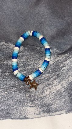 Shades of Blue clay beads with starfish charm Blue Clay Bracelet Ideas, Ocean Clay Bead Bracelets, Anklets To Make, Bracelet Clay Bead, Bracelet Clay, Make Clay Beads, Bracelet Stuff, Clay Bracelets, Bracelets For Boyfriend