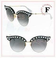 HOLLYWOOD FOREVER COLLECTION Authentic brand new sunglasses by GUCCI Acetate and metal frame with hand applied faux pearls Fitted with Gray Gradient lens offering 100% UVA/B protection category 2 filter Made in Italy GG0212S Color 001 Size 53-18-140 Accompanied with original velvet case (color picked randomly) and all accessories  Unique serial number is laser engraved on the arm to ensure authenticity Elegant Gucci Sunglasses For Spring, Modern Gucci Sunglasses For Spring, Gucci Cat Eye Tinted Sunglasses For Summer, Luxury Mirrored Sunglasses For Spring, Gucci Cat Eye Sunglasses With Polarized Lenses For Summer, Gucci Cat Eye Sunglasses With Uv Protection For Summer, Gucci Summer Cat Eye Sunglasses With Uv Protection, Summer Gucci Cat Eye Sunglasses With Polarized Lenses, Luxury Gucci Cat Eye Sunglasses For Summer