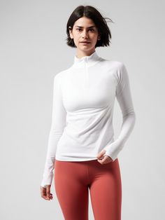 Momentum Seamless Half Zip | Athleta Workouts At The Gym, Gym Studio, Long Sleeve Workout Top, Tennis Workout, Bra Dress, Workout Outfits, At The Gym, Workout Wear, Gym Outfit