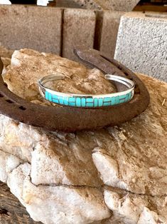 This cuff has a contemporary style of inlayed stones, STOP it's gorgeous!! Modern Turquoise Cuff Bangle, Modern Turquoise Cuff Bangle Bracelet, Turquoise Cuff Bracelet With Polished Finish, Southwestern Style Turquoise Cuff Bracelet With Inlay, Southwestern Turquoise Cuff Bracelet With Inlay, Turquoise Cuff, Contemporary Style, Cuff, Turquoise