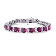 Brighten your jewelry collection with this created gemstone tennis bracelet. Perfect for everyday wear, this sterling silver bracelet features 20 created blue rubies and 40 created white sapphires in an elegant alternating pattern. It can be worn by itself or stacked with other bracelets that best express your individuality. The bracelet measures 7.25 inches in length and 6mm in width. Classic Ruby Tennis Bracelet For Formal Occasions, Formal Ruby Gemstone Tennis Bracelet, Classic Ruby Gemstone Tennis Bracelet, Classic Ruby Tennis Bracelet With Jubilee Design, Ruby Gemstone Tennis Bracelet In Fine Jewelry Style, Classic Ruby Tennis Bracelet For Anniversary, Ruby Gemstone Tennis Bracelet For Anniversary, Silver Ruby Gemstone Tennis Bracelet, Silver Ruby Tennis Bracelet