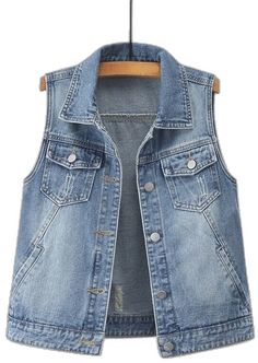 Trendy Denim Vest Top For Fall, Trendy Fall Denim Vest Top, Fall Sleeveless Denim Vest With Pockets, Trendy Cotton Vest Outerwear, Trendy Sleeveless Denim Vest For Winter, Trendy Spring Denim Vest Top, Fall Sleeveless Denim Vest Top, Sleeveless Denim Jacket With Pockets For Fall, Sleeveless Denim Jacket With Pockets For Spring