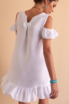 Myriam | Dress Summer Linen Dress With Ruffles, White Linen Ruffle Dress For Daywear, Chic Summer Linen Dress With Ruffles, Vacation Linen Dress With Ruffles, Casual Linen Dress With Ruffles For Beach, Casual Ruffled Linen Dress For Beach, Casual Linen Dress With Ruffles For Vacation, Summer Vacation Linen Dress With Ruffles, Elegant Summer Linen Dress With Ruffles