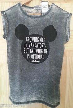 DISNEY Primark Mickey Mouse T-SHIRT Burnout 'Grow Up Optional' Sizes 6 - 20 NEW Disney Shirt Ideas, Punk Disney, Diy Disney Shirts, Womens Disney Shirts, Mickey Mouse T Shirt, Disney Diy