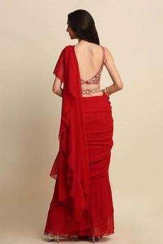 Shop for Priyanka Jain Red Dupion Georgette Ruffle Saree With Blouse for Women Online at Aza Fashions Designer Red Pre-draped Saree With Ruffles, Red Bollywood Saree With Ruffles, Elegant Red Pre-draped Saree With Ruffles, Elegant Red Saree With Ruffles, Red Ruffled Sharara For Diwali, Bollywood Style Red Ruffled Sharara, Festive Red Sharara With Ruffles, Party Red Pre-draped Saree With Ruffles, Red Ruffled Party Saree