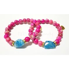 "Blue Apatite/Pink Imperial Jasper Beaded Bracelet/Gemstone Bracelet One beautifully handcrafted beaded bracelet. Great for casual wear or dressing up with. Also great gift idea for the holidays. Made with 8mm glass natural jasper gemstone beads and 12mm blue apatite gemstone. ♥ Pink Imperial Jasper Gemstones \"Aligns the Chakra. It also supports the soul at the time of stress and brings tranquility. Imperial Jasper aids in quick thinking and is a healing bead for the heart.\" ♥ Blue Apatite \"s Pink Agate Jewelry With 8mm Beads, Pink Agate Spiritual Bracelets, Pink Agate Bracelets With 8mm Beads, Adjustable Pink Crystal Bracelet With Gemstone Beads, Adjustable Pink Crystal Bracelet With Natural Stones, Adjustable Pink Gemstone Beaded Bracelets, Adjustable Pink Agate Bracelet, Adjustable Pink Agate Bracelets, Pink Agate Round Bead Crystal Bracelet