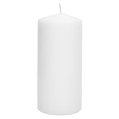 a white pillar candle on a white background