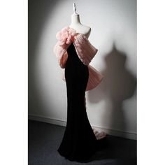 Elevate your special occasion with this Gothic Black Mermaid Evening Dress with Pink Floral accents. This elegant black wedding gown features a sleek mermaid silhouette that beautifully contours your curves, exuding sophistication and allure. The highlight of this gown is the stunning pink floral cape that drapes gracefully over the shoulders, adding a romantic and luxurious touch. Perfect for weddings and formal events, this gown is designed to make a memorable impression. Available in plus siz Evening Gown Plus Size, Antique Wedding Dresses, Black Mermaid Dress, Floral Evening Gown, Nontraditional Wedding Dress, Antoinette Dress, Champagne Evening Dress, Sequin Evening Gowns, Black Evening Gown