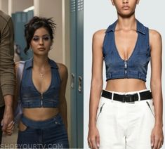 Euphoria Season 1, Euphoria Clothing, Zip Up Crop Top, Ropa Upcycling, Embellished Hoodie, Maddy Perez, Euphoria Fashion, Worn On Tv, Zendaya Coleman