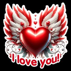 a heart with wings and the words i love you