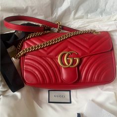 Brand New With Tag Shoulder Bag And Cross Body .. Gucci Red Shoulder Bag For Everyday Use, Red Gucci Shoulder Bag, Red Gucci Shoulder Bag For Shopping, Gucci Red Shoulder Bag For Travel, Luxury Red Bag With Gold-tone Hardware, Red Luxury Shoulder Bag With Branded Hardware, Red Gucci Shoulder Bag With Gold-tone Hardware, Gucci Red Shoulder Bag With Gold-tone Hardware, Luxury Red Bag With Dust Bag Included