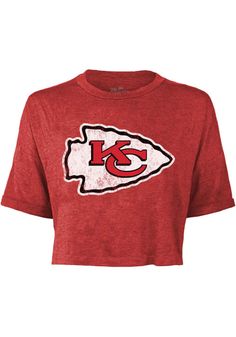 Let everyone know who you root for in this Kansas City Chiefs Red Primary Short Sleeve T-Shirt! This KC Chiefs Short Sleeve Tee features a center front screen print team name and logo. Red Cropped Cotton T-shirt, Red Crew Neck Crop Top With Letter Print, Red Cropped T-shirt With Letter Print And Crew Neck, Red Graphic Tee Crop Top With Crew Neck, Red Cropped T-shirt With Letter Print, Red Cropped T-shirt With Graphic Print, Red Cropped Cotton T-shirt With Letter Print, Red Cotton Cropped T-shirt With Letter Print, Red Graphic Tee Cropped T-shirt