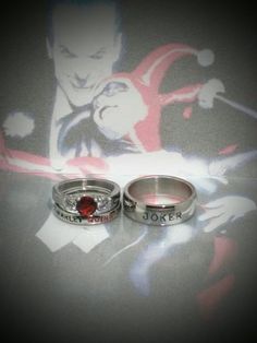 two wedding rings with the word joker written on them