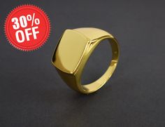 "This listing is for 18k Gold Filled signet ring the base metal is 925 sterling silver. this is a timeless classic that goes with just about any look and will look great both on man and woman. What is Gold Fill? It's an actual layer of gold-pressure bonded to another metal. Gold filled is not to be confused with gold plating as filled literally has 100% more gold than gold plating. Gold filled is much more valuable and tarnish resistant. It does not flake off, rub off or turn colors. As a matter of fact, anyone who can wear gold can wear gold filled without worries of any allergic reaction to the jewelry. Gold filled jewelry is an economical alternative to solid gold. Detail :- Material :- 18k Gold Filled Over 925 Sterling Silver.  Top Width: 12 mm. Bottom Width Band :- 3 mm. Weight :- 5.9 Shiny Finish Open Ring For Gift, Open Ring With Shiny Finish For Gift, Gold Rings With Shiny Finish For Gift, Gift Open Ring With Shiny Finish, Shiny Finish Signet Ring As Gift, Gift Signet Ring With Shiny Finish, Modern Tarnish Resistant Signet Ring Gift, Classic Signet Ring As Gift With Shiny Finish, Flat Ring