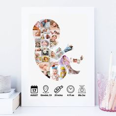 a white poster with photos of babys in the shape of a number 3 on it